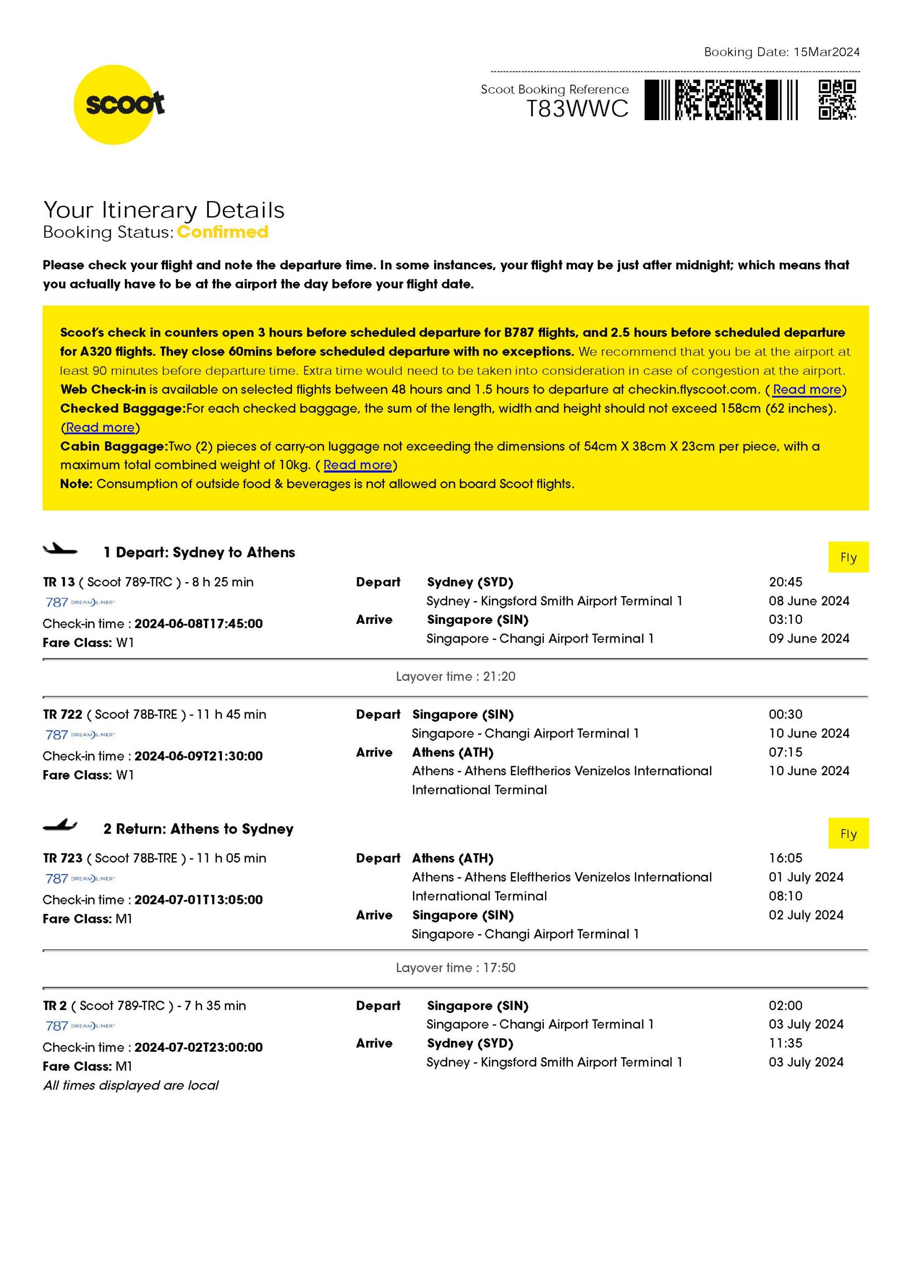 flight centre itinerary